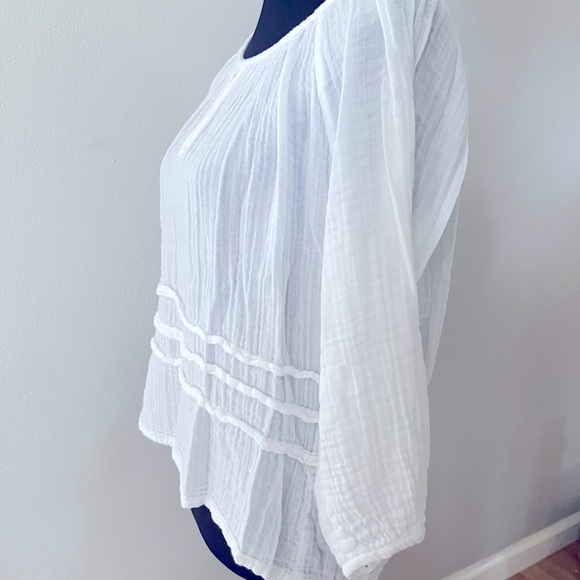 Michael Stars White Pleated Blouse with Relaxed Sleeves - Picture 4 of 6